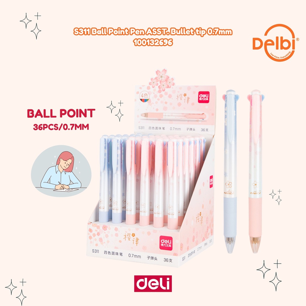 DELI S311 Ball Point Pen ASST. Bullet tip 0.7mm BX288