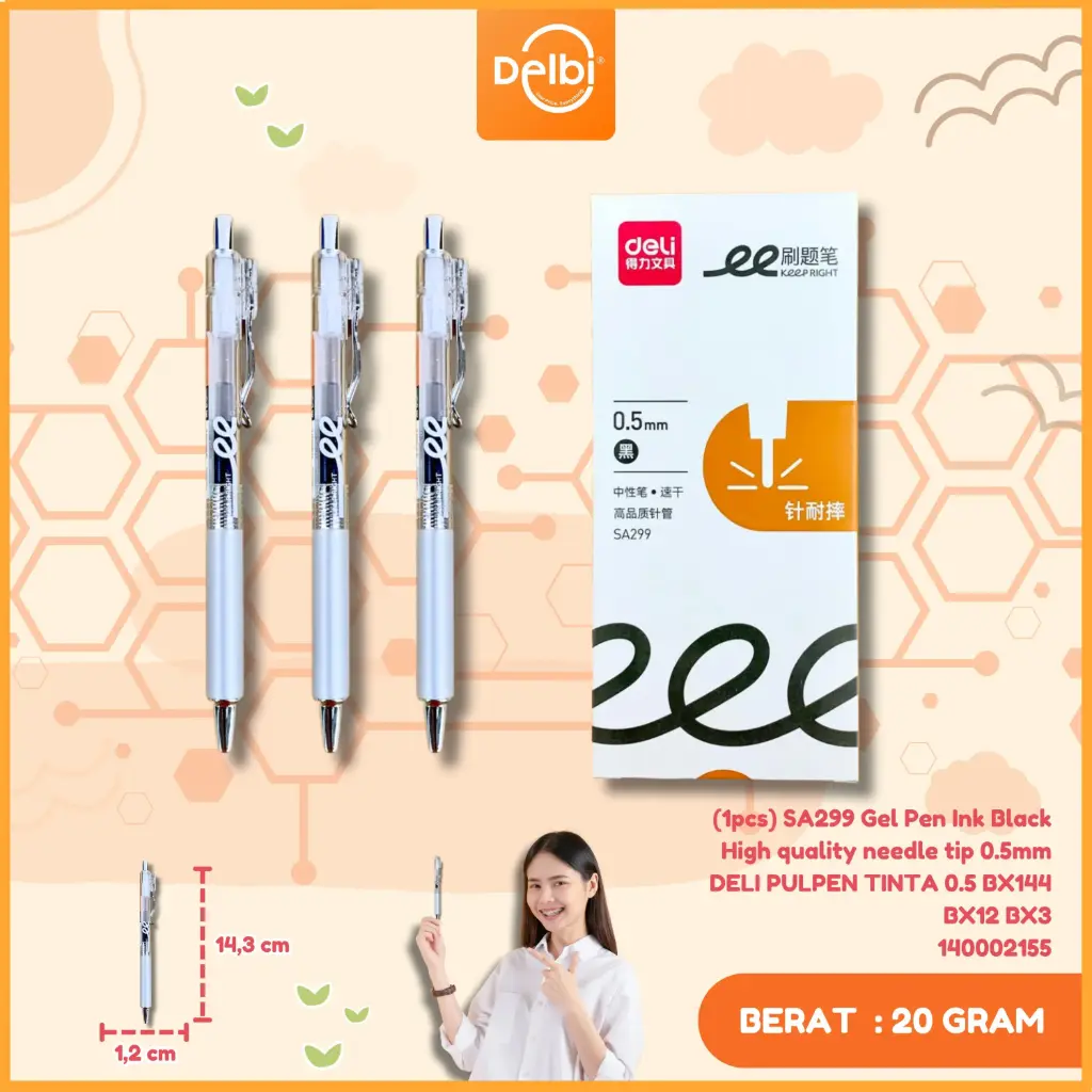 (1pcs) SA299 Gel Pen Ink Black High quality needle tip 0.5mm DELI PULPEN TINTA 0.5 BX144 BX12 BX3