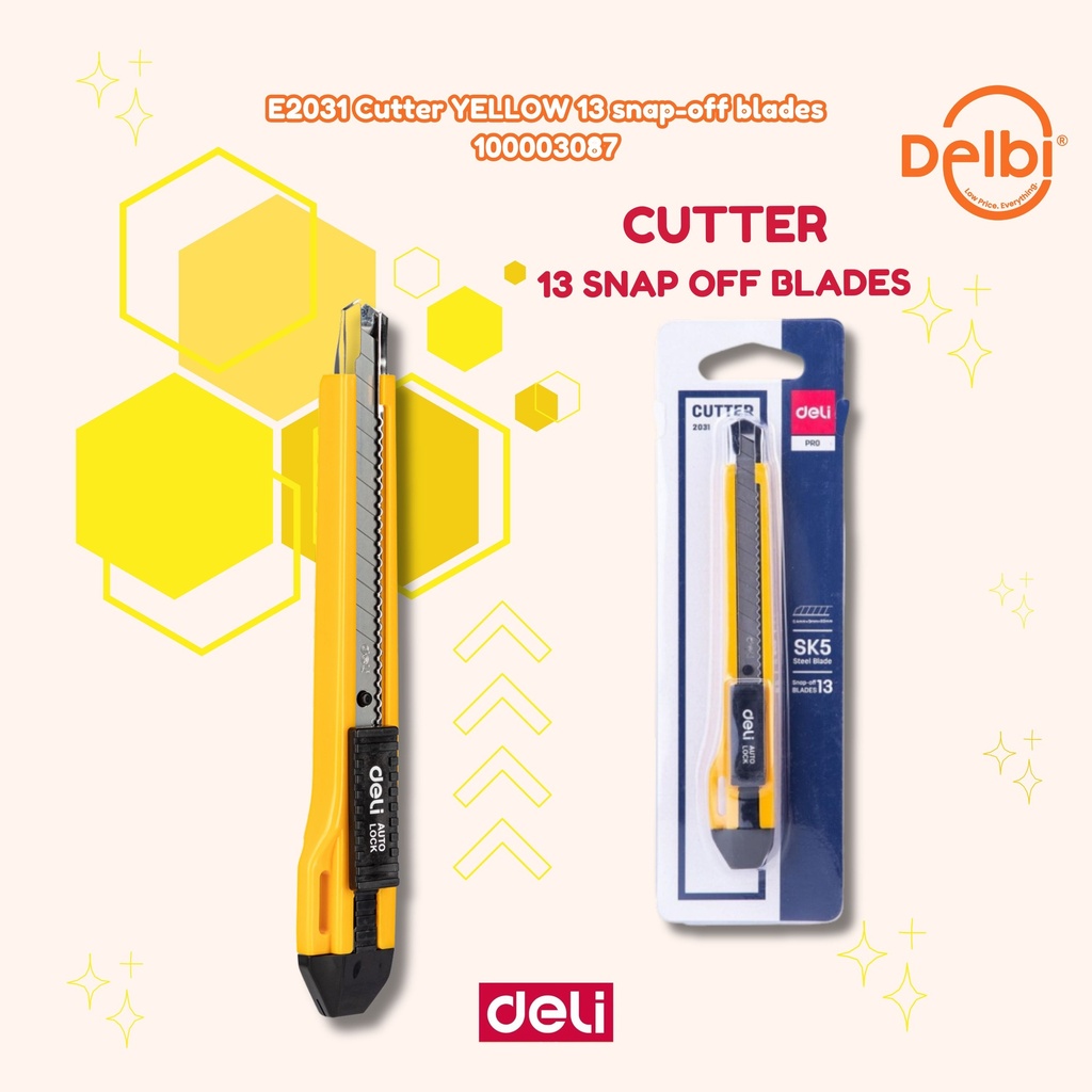 DELI E2031 Cutter YELLOW 13 snap-off blades PISAU BX12