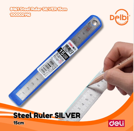DELI 8461 Steel Ruler SILVER 15cm PENGGARIS BX48 BX480