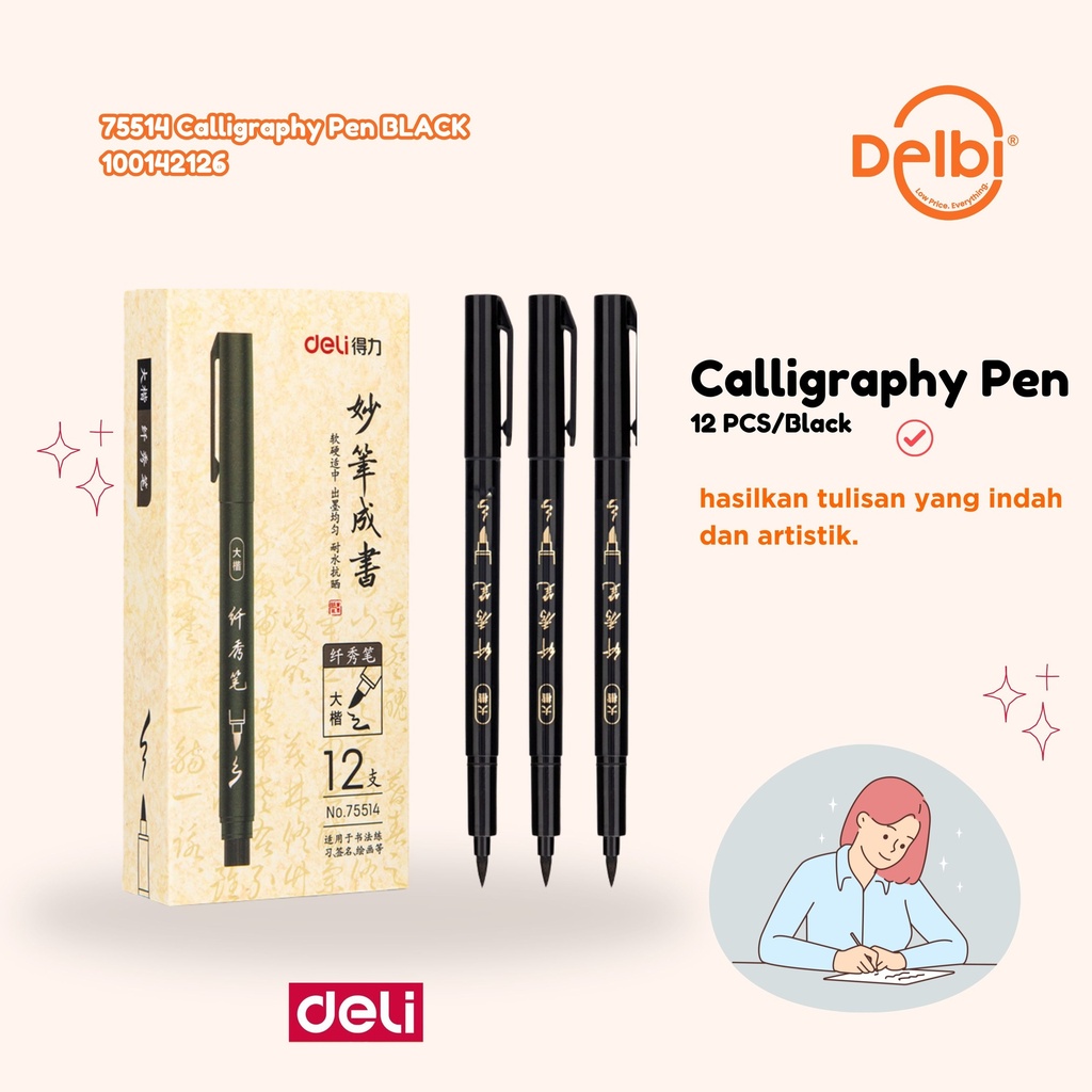 DELI 75514 Calligraphy Pen BLACK / BX144 KALIGRAFI 