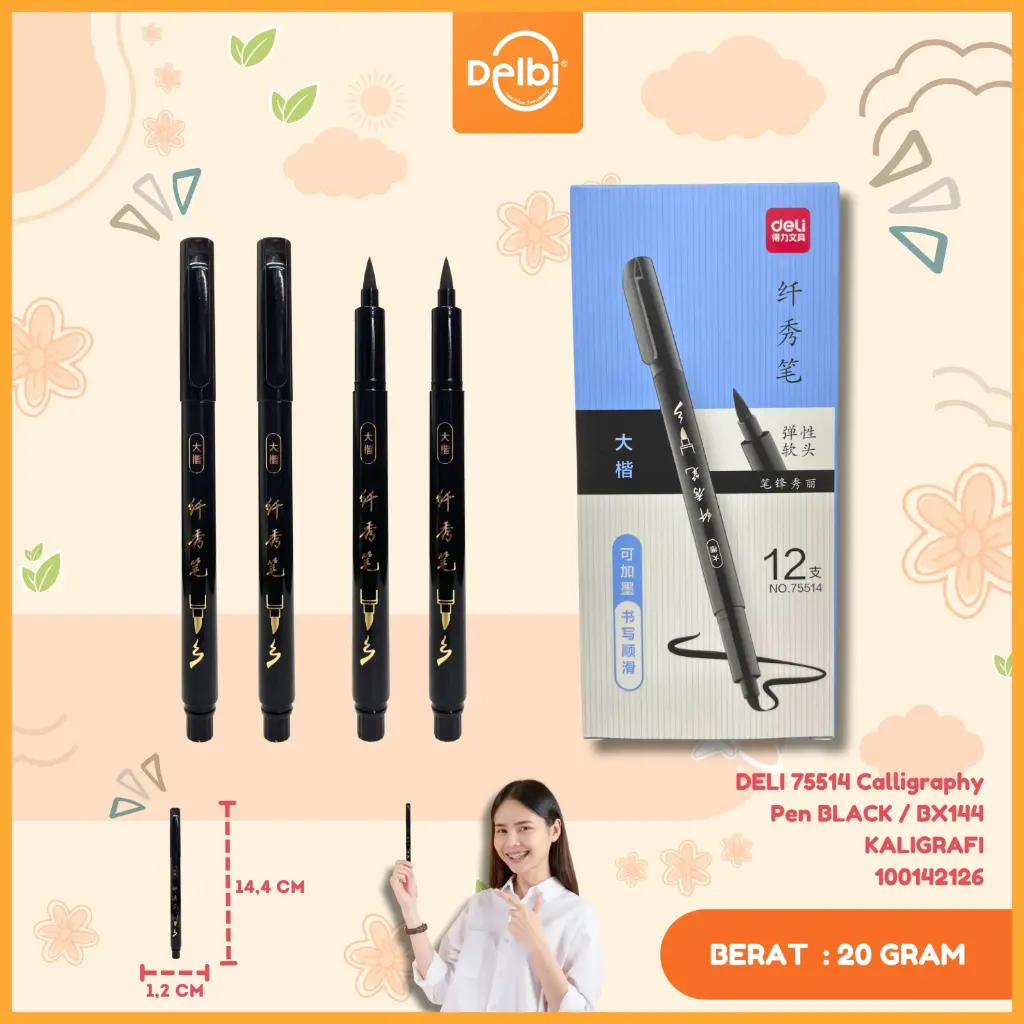 DELI 75514 Calligraphy Pen BLACK / BX144 KALIGRAFI