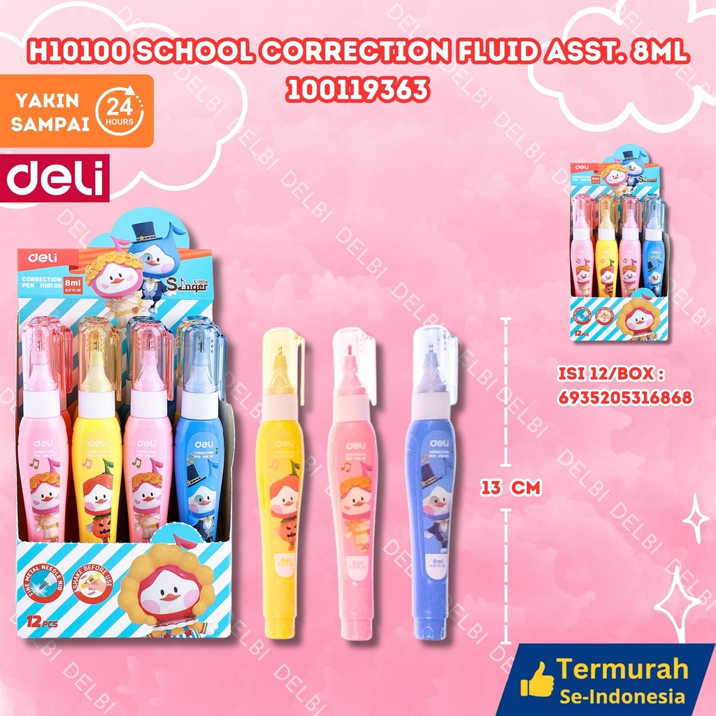 H10100 School Correction Fluid ASST. 8ml DELI TIPEX CAIR BX576 BX12