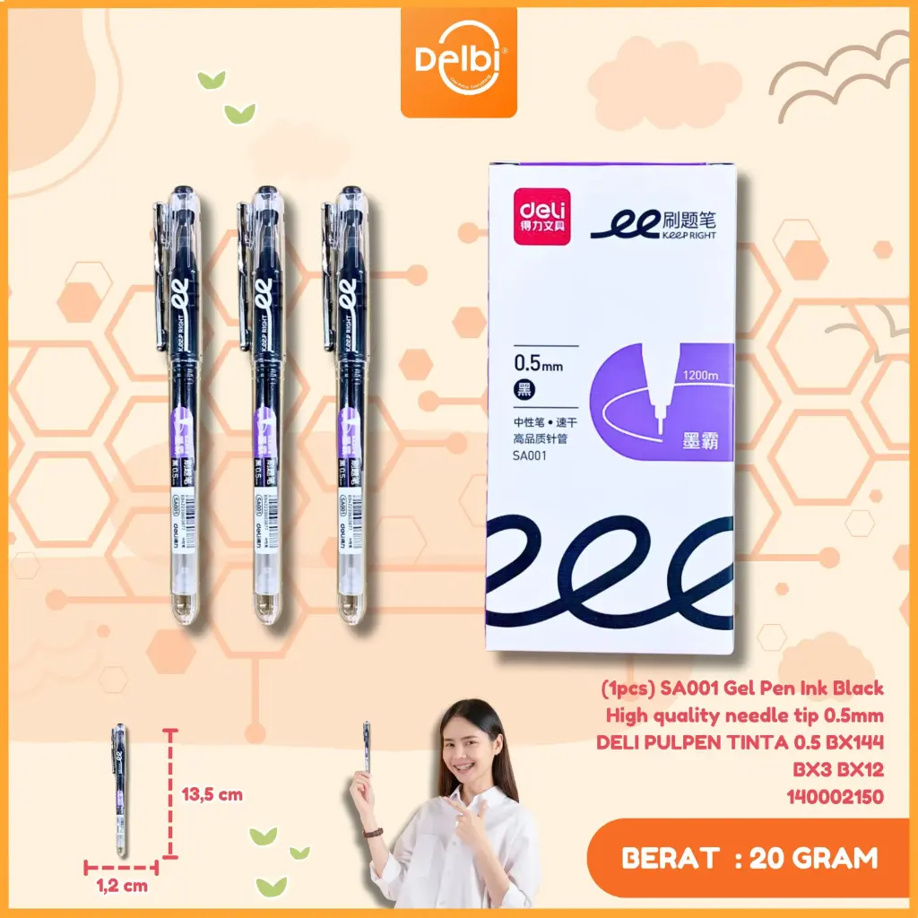(1pcs) SA001 Gel Pen Ink Black High quality needle tip 0.5mm DELI PULPEN TINTA 0.5 BX144 BX3 BX12
