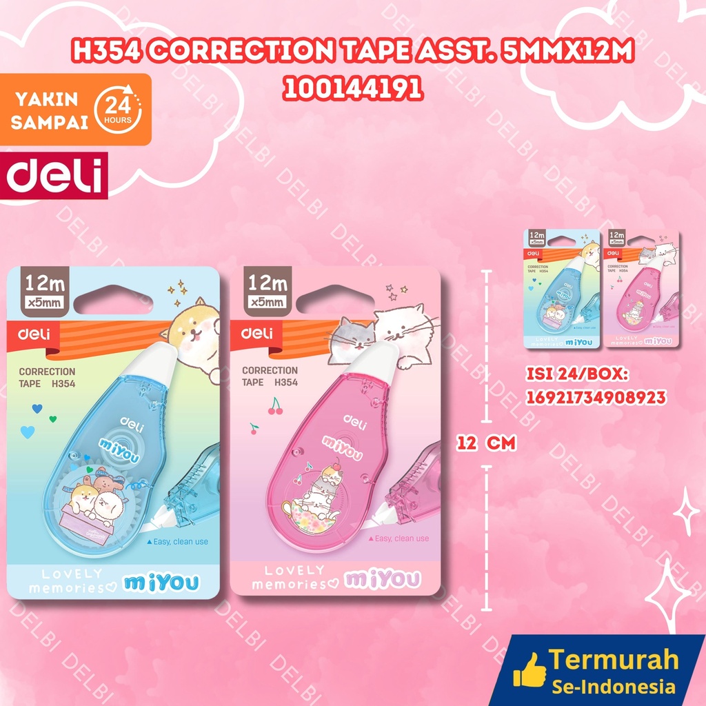 H354 Correction Tape ASST. 5mmx12m DELI TIPEX KERTAS BX24