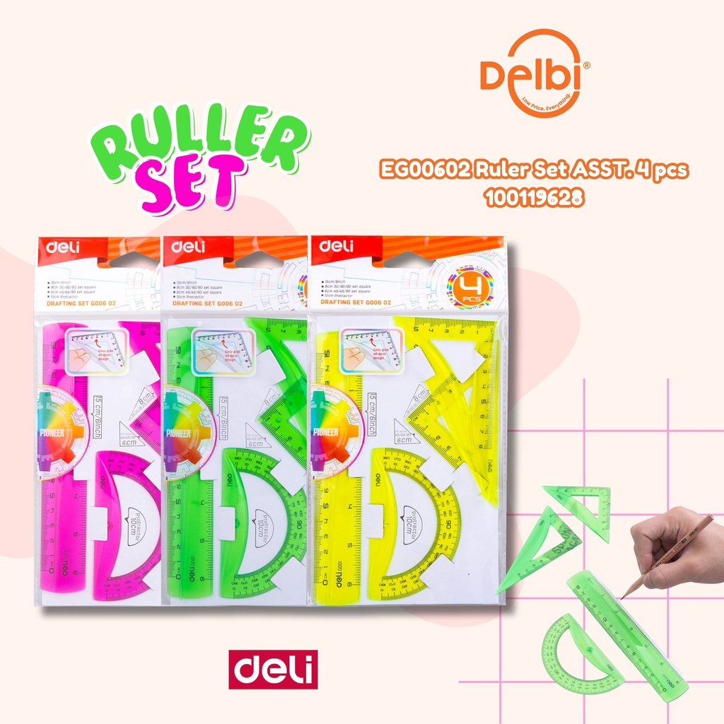 [100119628] EG00602 Ruler Set ASST. 4 pcs DELI PENGGARIS BX30 BX240
