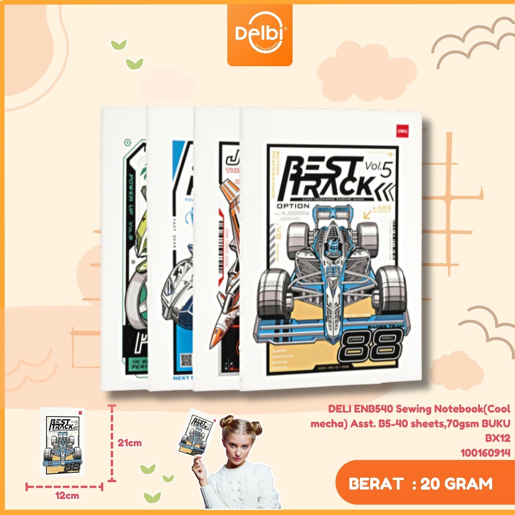 DELI ENB540 Sewing Notebook(Cool mecha) Asst. B5-40 sheets,70gsm BUKU BX12