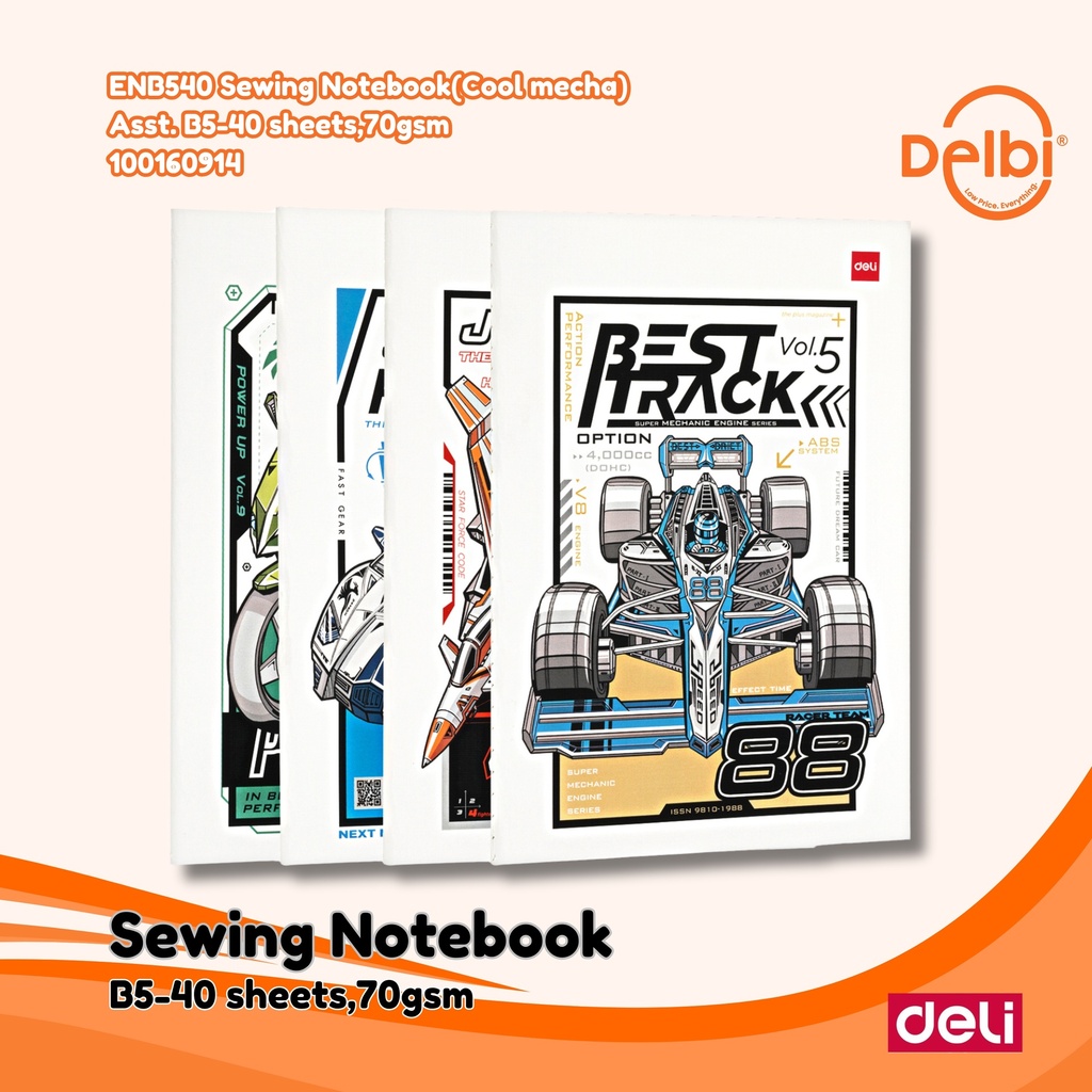DELI ENB540 Sewing Notebook(Cool mecha) Asst. B5-40 sheets,70gsm BUKU BX12