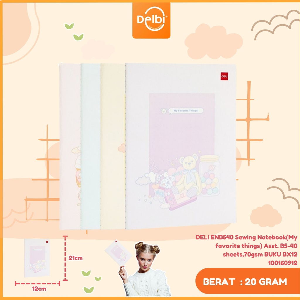 DELI ENB540 Sewing Notebook(My favorite things) Asst. B5-40 sheets,70gsm BUKU BX12