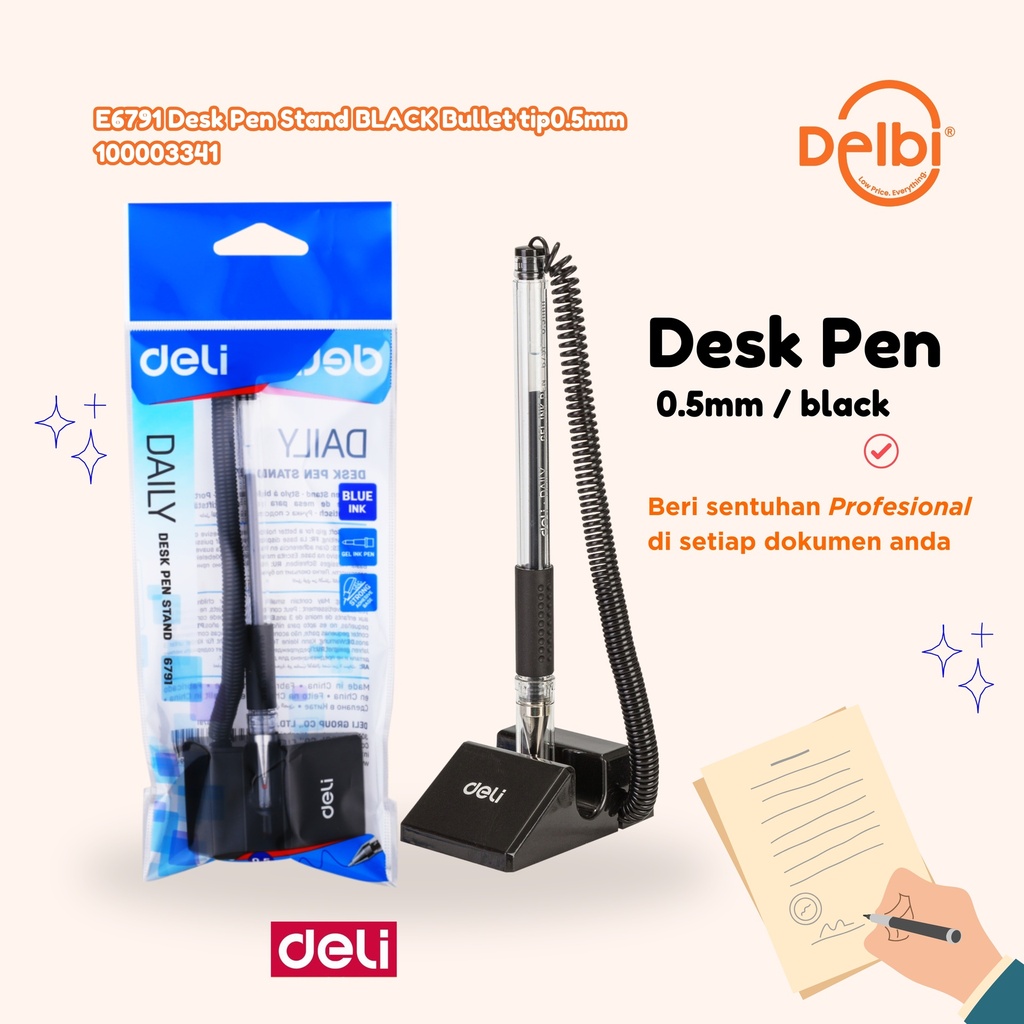 DELI E6791 Desk Pen Stand BLACK Bullet tip0.5mm BX120