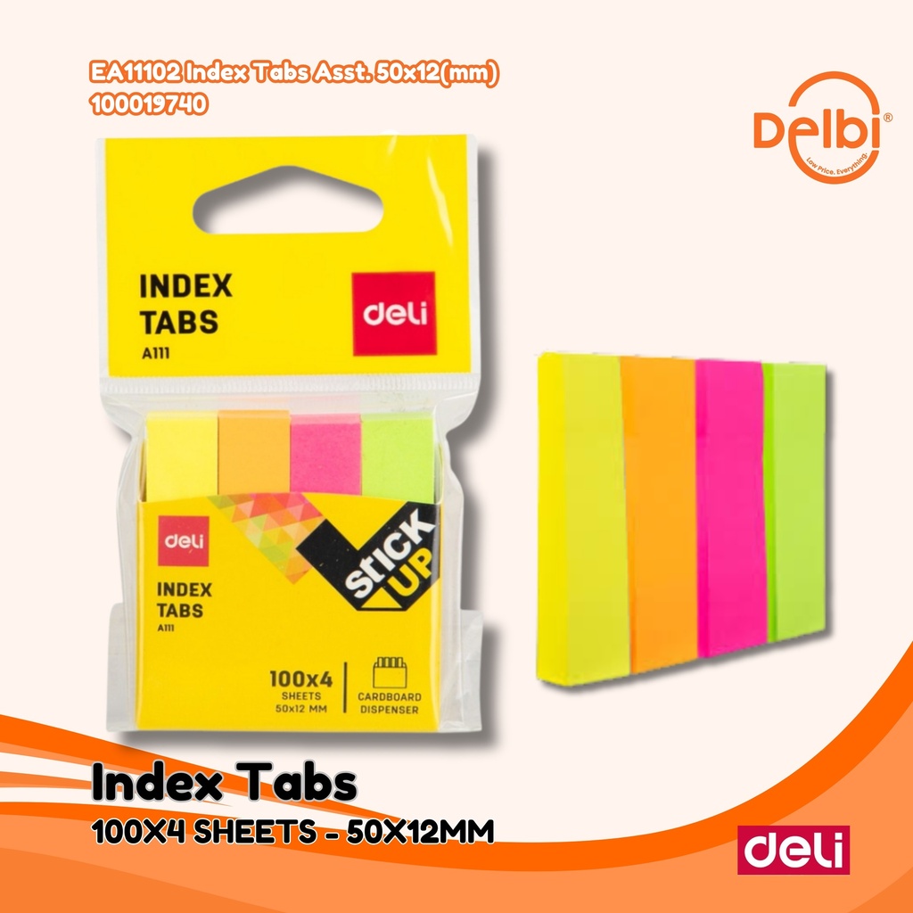 DELI EA11102 Index Tabs Asst. 50x12(mm) STICKY NOTES BX24
