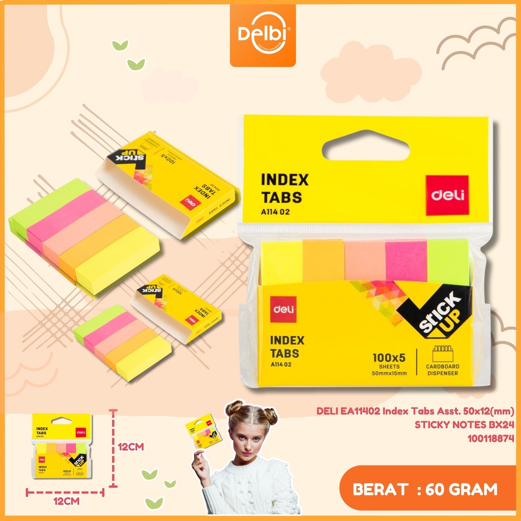 DELI EA11402 Index Tabs Asst. 50x12(mm) STICKY NOTES BX24