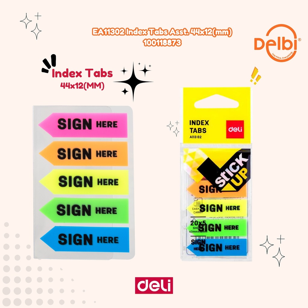 DELI EA11302 Index Tabs Asst. 44x12(mm) STICKY NOTES BX24