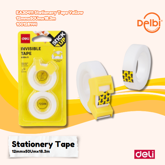 [100128144] DELI EA30411 Stationery Tape Yellow 12mmx50Umx18.3m LAKBAN BX24
