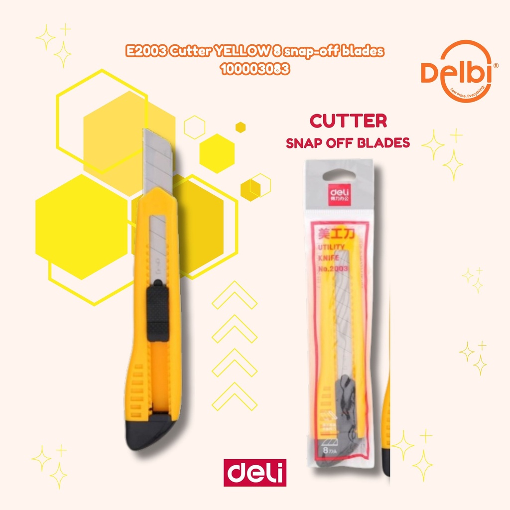 DELI E2003 Cutter YELLOW 8 snap-off blades PISAU BX240