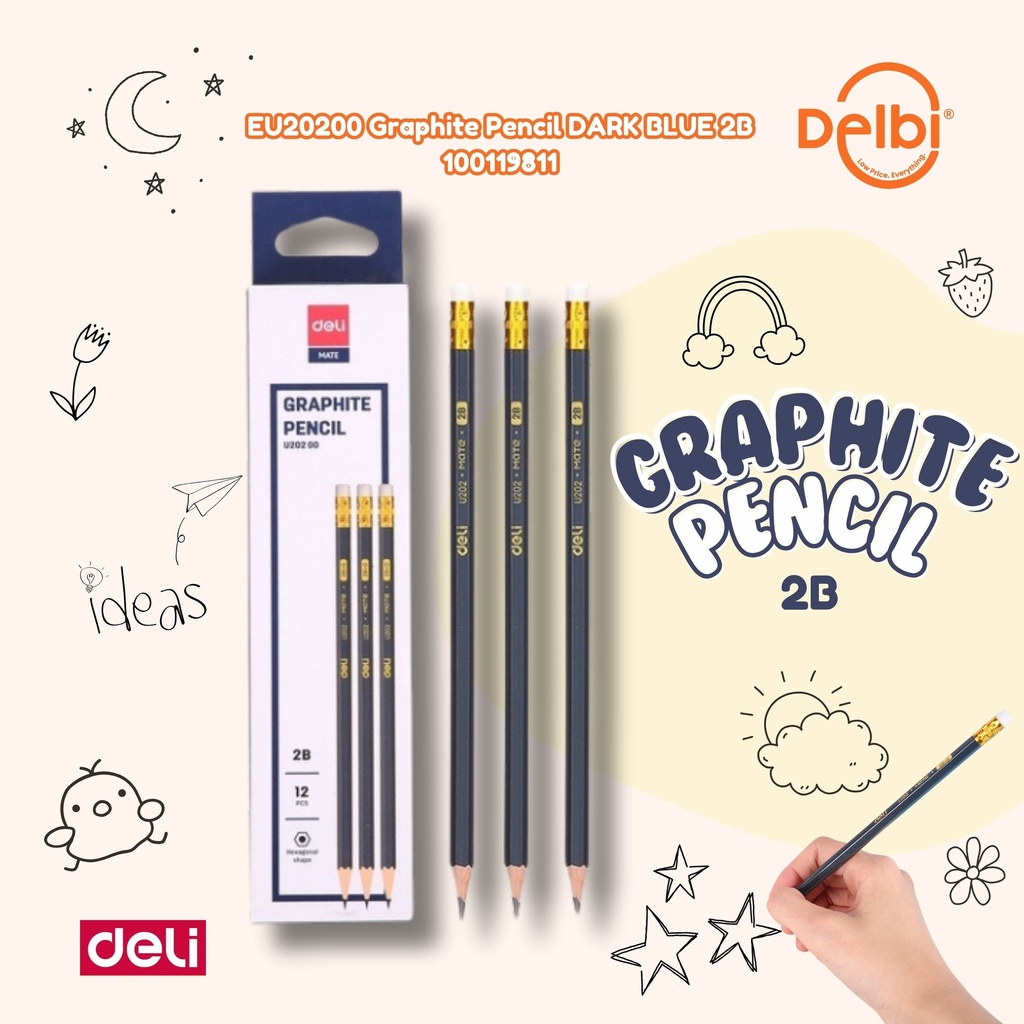 [100119811] EU20200 Graphite Pencil DARK BLUE 2B DELI PENSIL BX6 BX240
