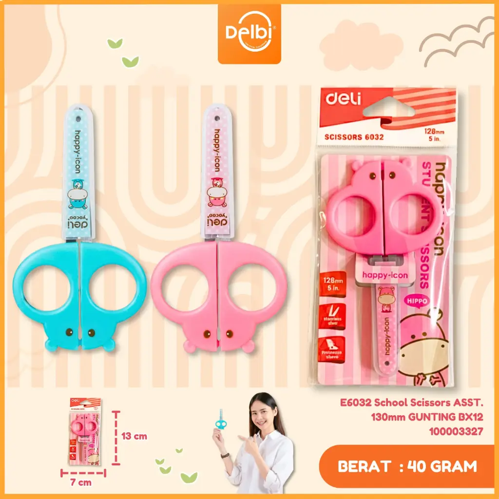 [100003327] E6032 School Scissors ASST. 130mm GUNTING BX12