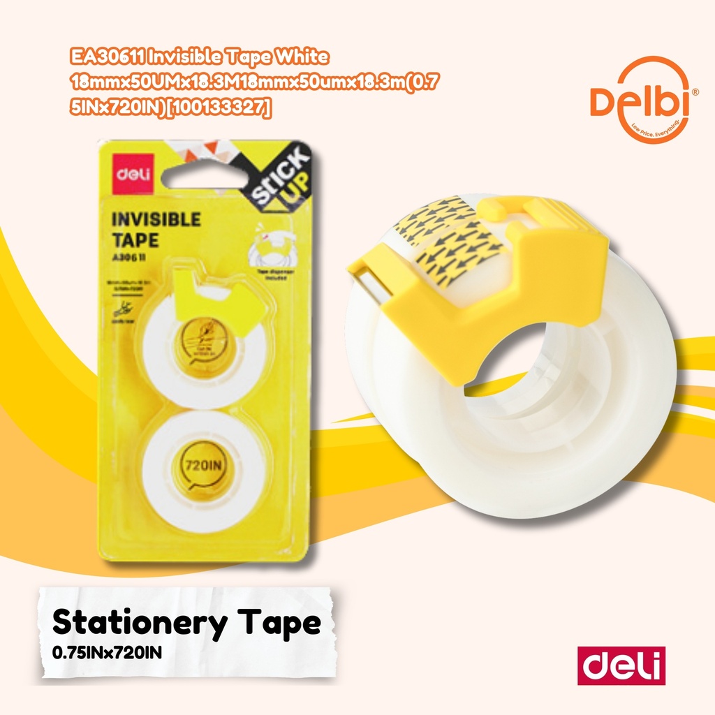 DELI EA30611 Invisible Tape White 18mmx50UMx18.3M 18mmx50umx18.3m(0.75INx720IN) LAKBAN BX16
