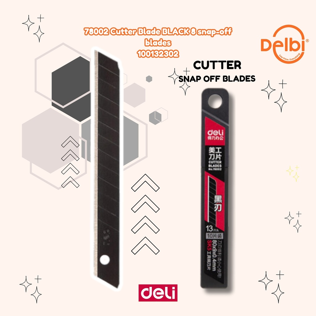 [100132302] DELI 78002 Cutter Blade BLACK 8 snap-off blades PISAU BX36