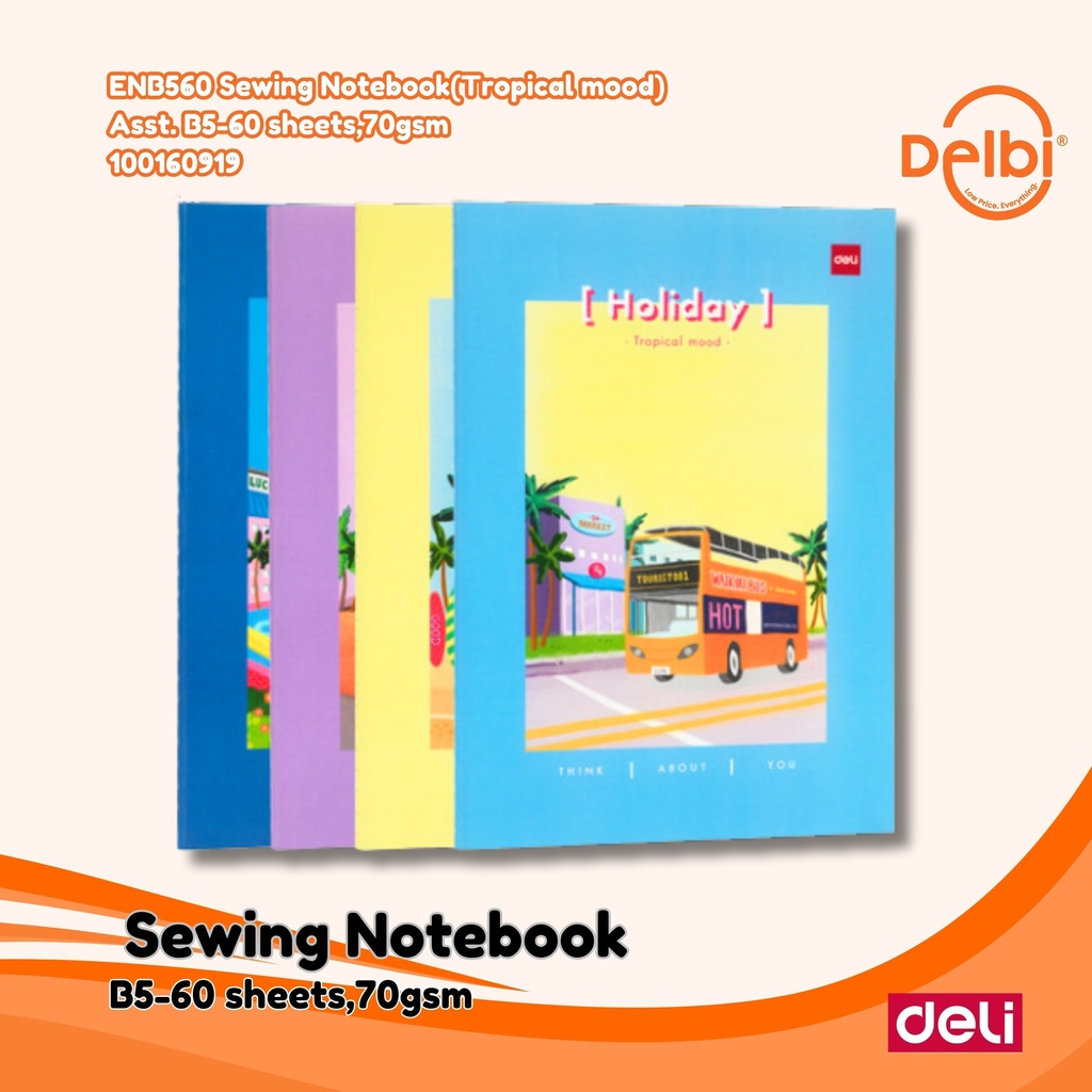 [100160919] DELI ENB560 Sewing Notebook(Tropical mood) Asst. B5-60 sheets,70gsm BUKU BX12