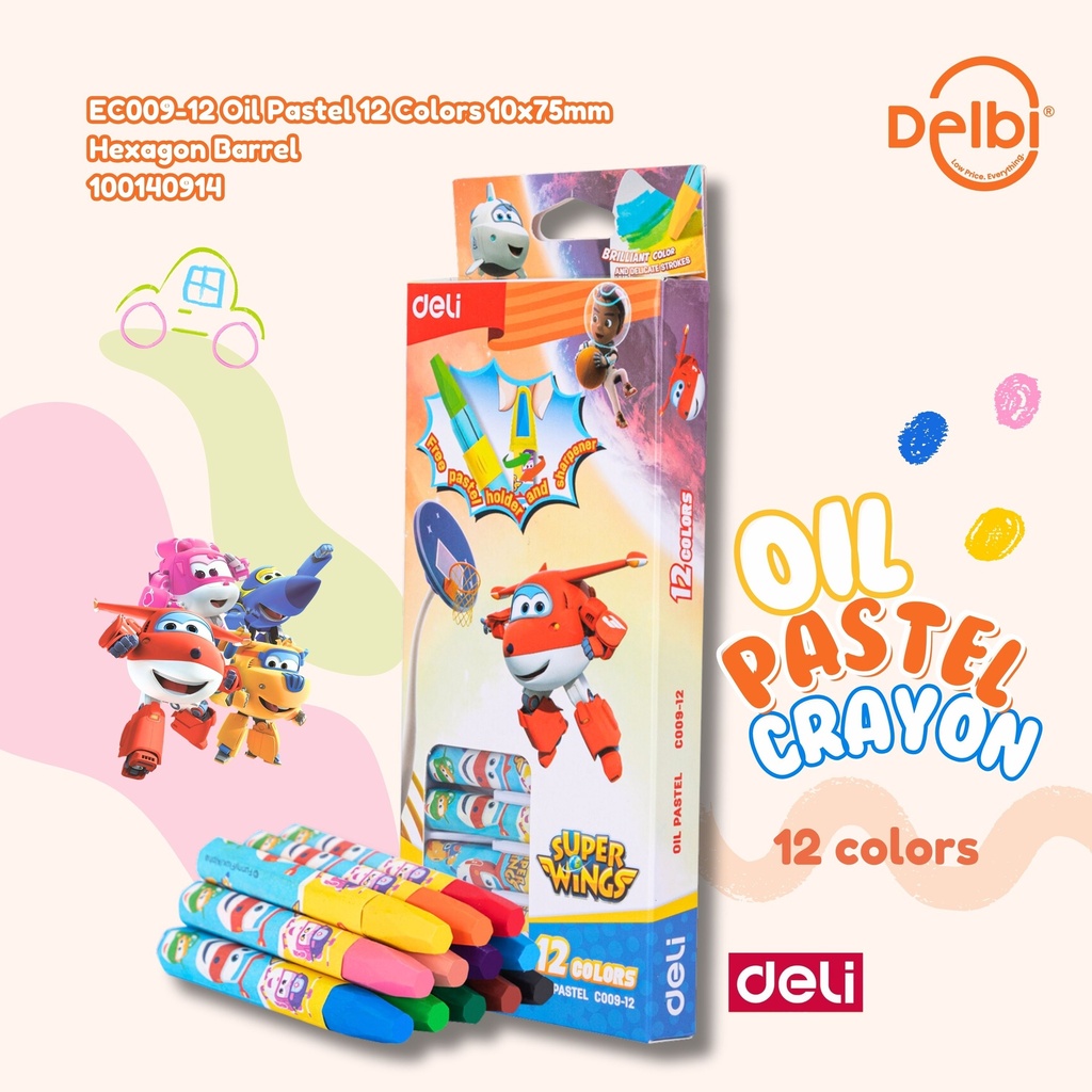 EC009-12 Oil Pastel 12 Colors 10x75mm Hexagon Barrel KRAYON DELI WARNA CRAYON HEXAGONAL MINYAK CAT BX20 BX160