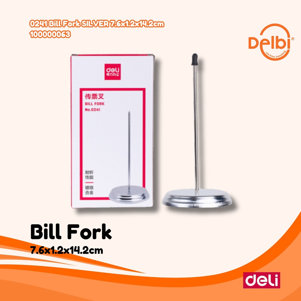 0241 Bill Fork SILVER 7.6x1.2x14.2cm DELI TUSUKAN NOTA OFFICE KERTAS BX24 BX288