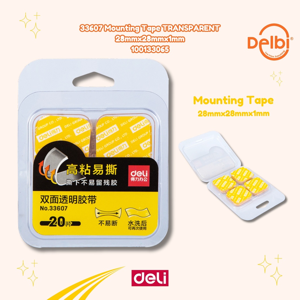 [100133065] 33607 Mounting Tape TRANSPARENT 28mmx28mmx1mm DELI MAGIC BENING LAKBAN BX24