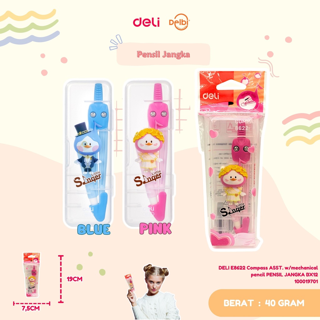 DELI E8622 Compass ASST. w/mechanical pencil PENSIL JANGKA BX12