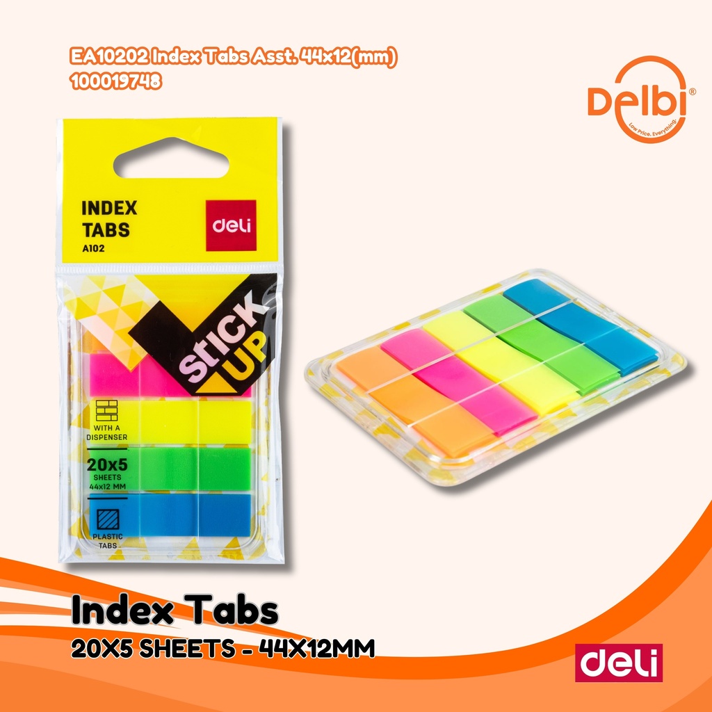 [100019748] EA10202 Index Tabs Asst. 44x12(mm) DELI PENANDA STICKY NOTES BX24