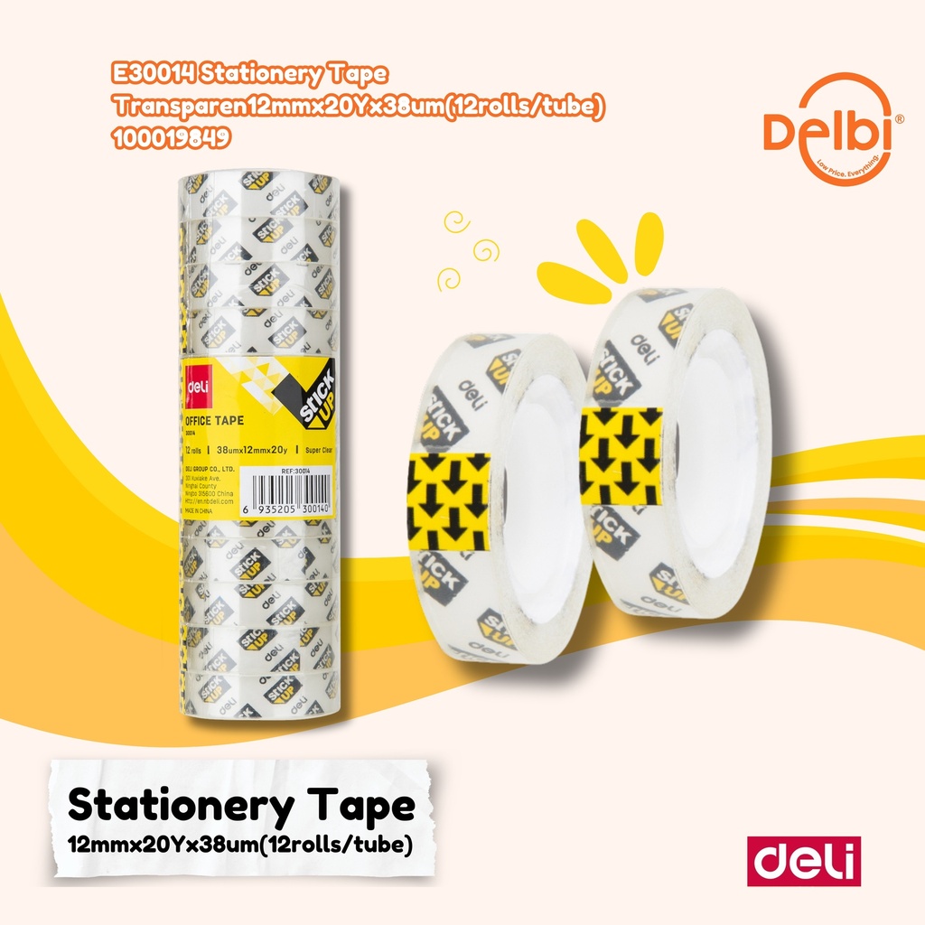 [100019849] DELI E30014 Stationery Tape Transparen12mmx20Yx38um(12rolls/tube) LAKBAN BX70
