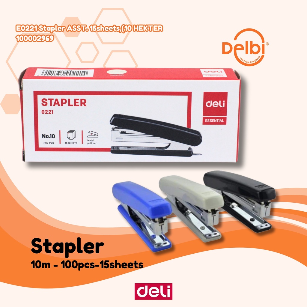 DELI E0221 Stapler ASST. 15sheets, 10m HEKTER BX12