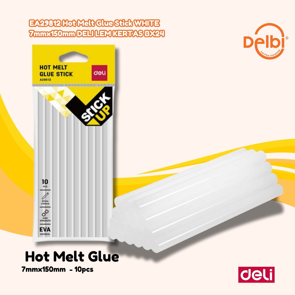 EA29812 Hot Melt Glue Stick WHITE 7mmx150mm DELI LEM KERTAS BX24