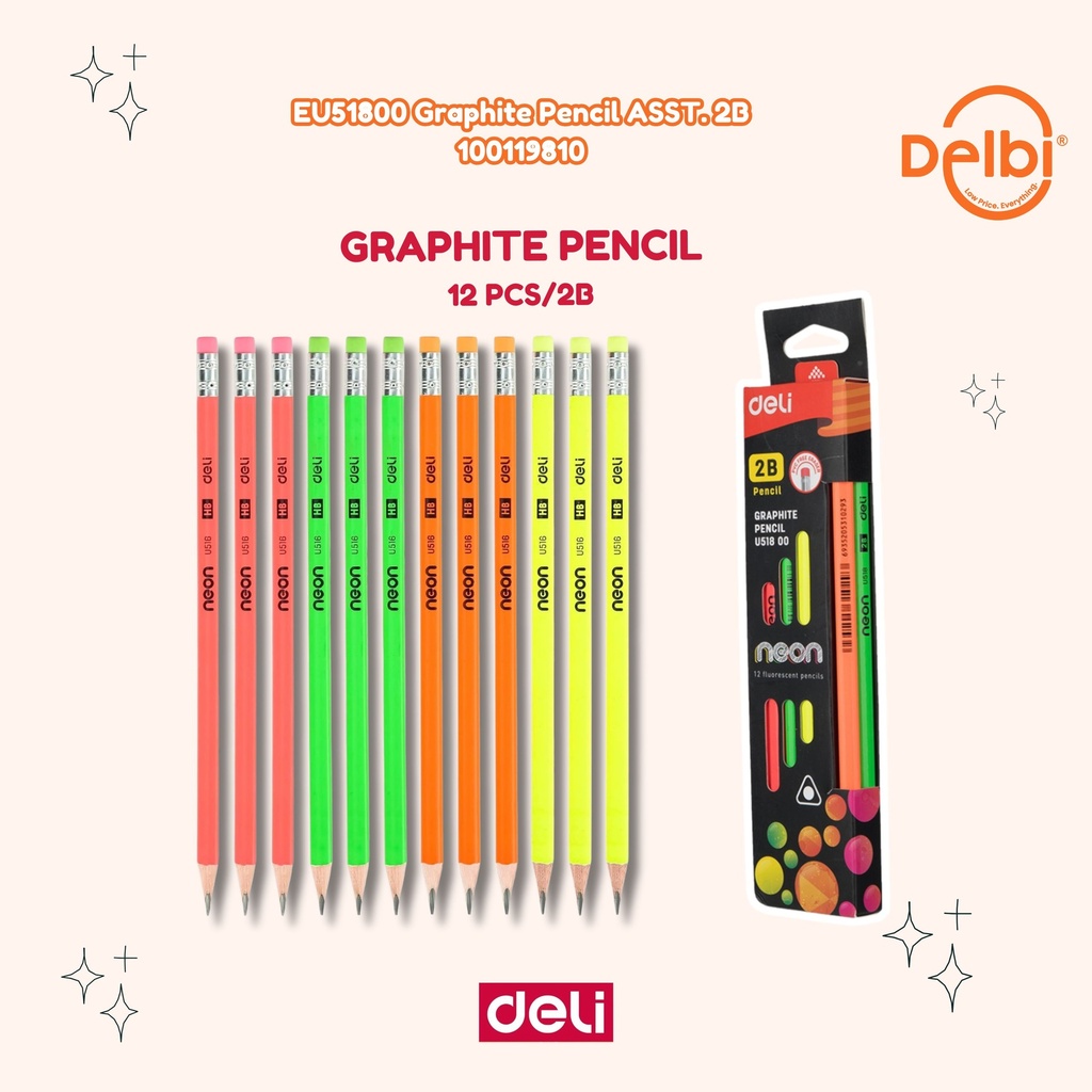 [100119810] DELI EU51800 Graphite Pencil ASST. 2B PENSIL BX12