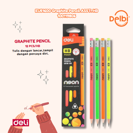 EU51600 Graphite Pencil ASST. HB DELI PENSIL SET BX12