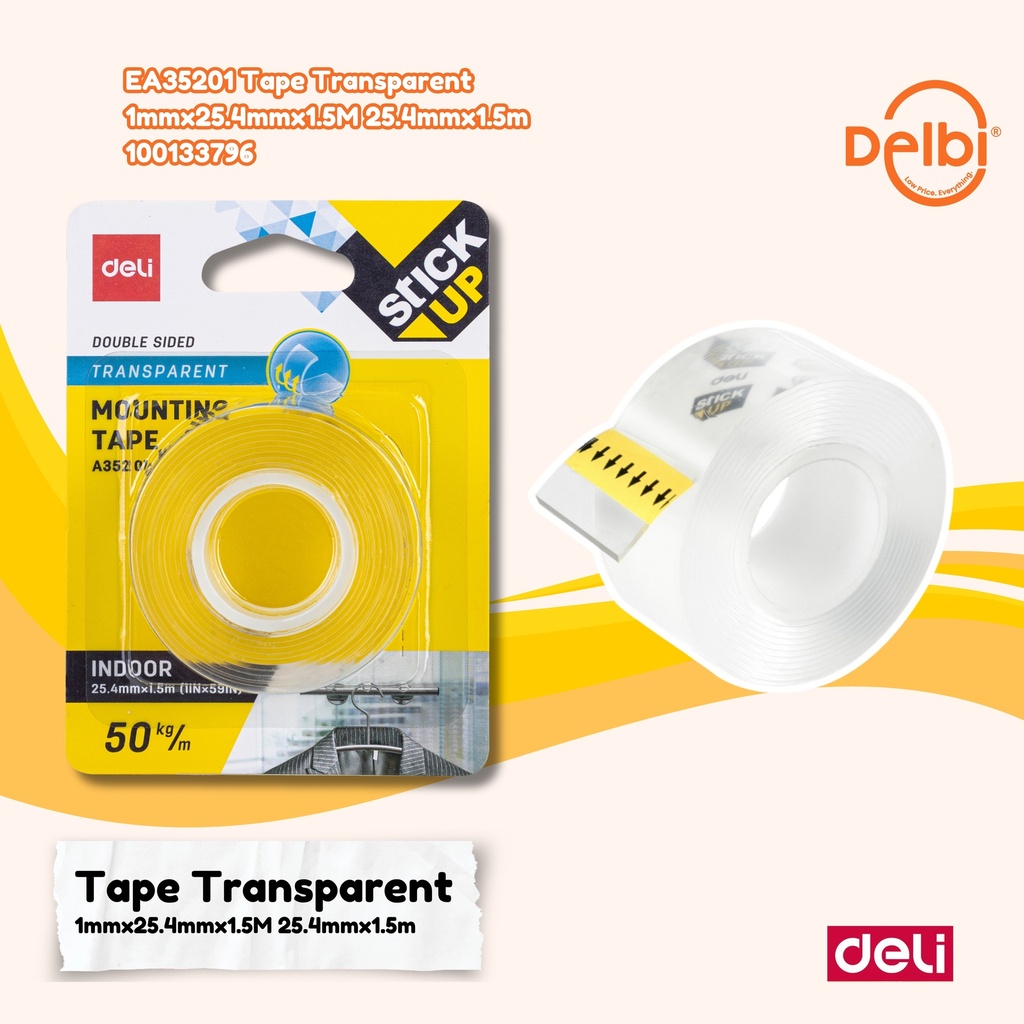 DELI EA35201 Mounting Tape Transparent 1mmx25.4mmx1.5M 25.4mmx1.5m LAKBAN BX24 BX96
