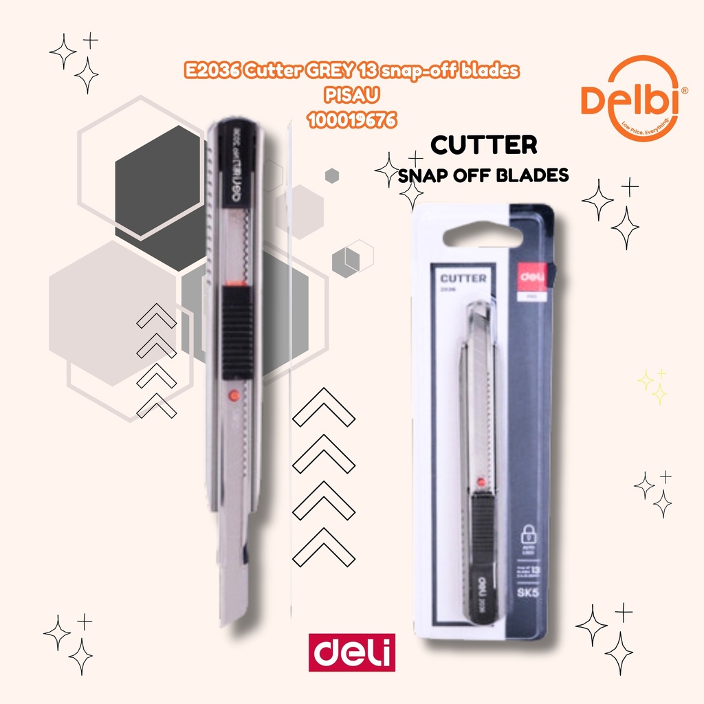 DELI E2036 Cutter GREY 13 snap-off blades PISAU BX12