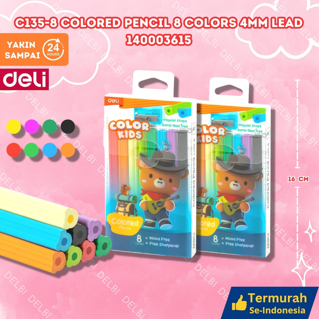 C135-8 Colored Pencil 8 Colors 4mm lead PENSIL WARNA DELI CRAYON BX24