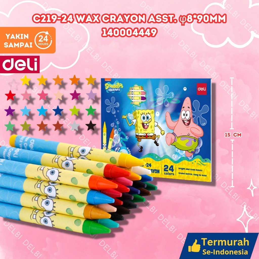 C219-24 Wax Crayon Asst. 8x90mm MEWARNAI DELI KRAYON 24 WARNA BX12