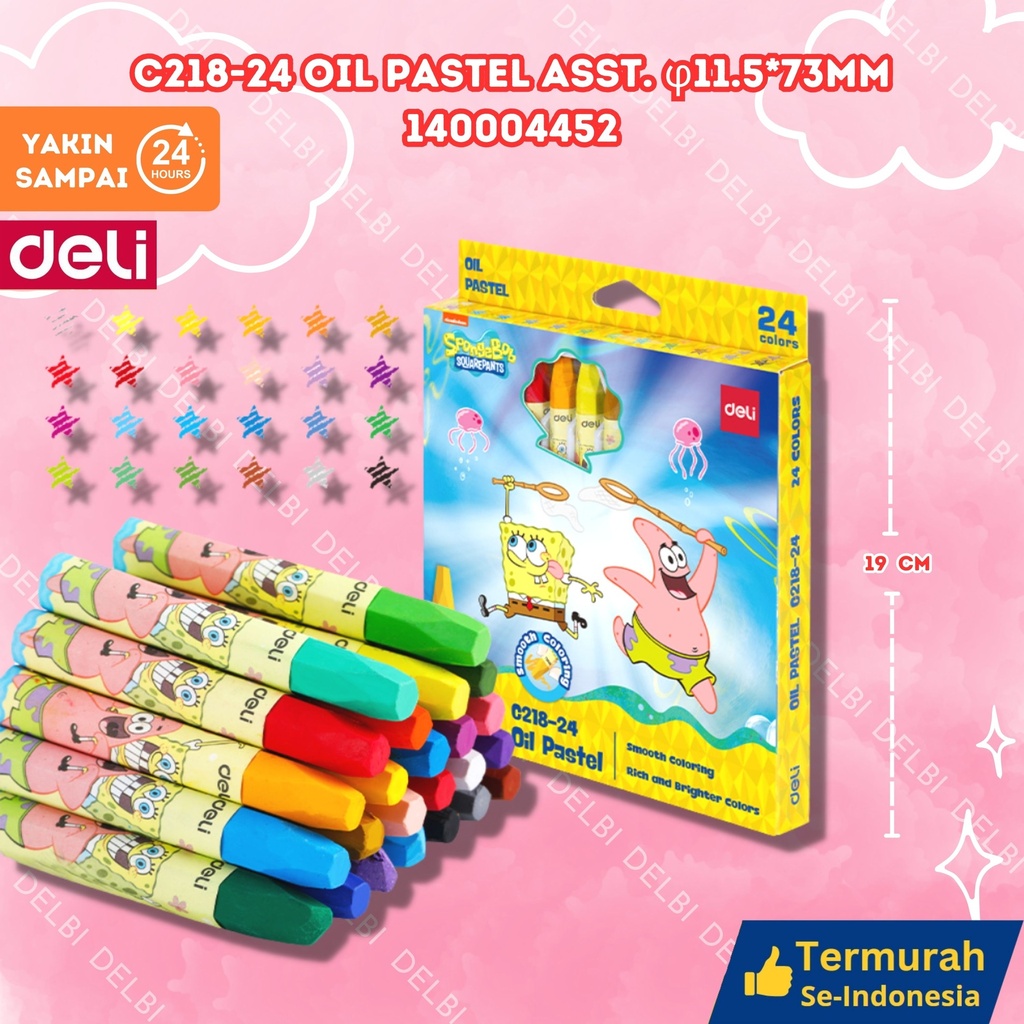 [140004452] C218-24 Oil Pastel Asst. 11.5x73mm MEWARNAI DELI 24 WARNA CRAYON BX20 BX80