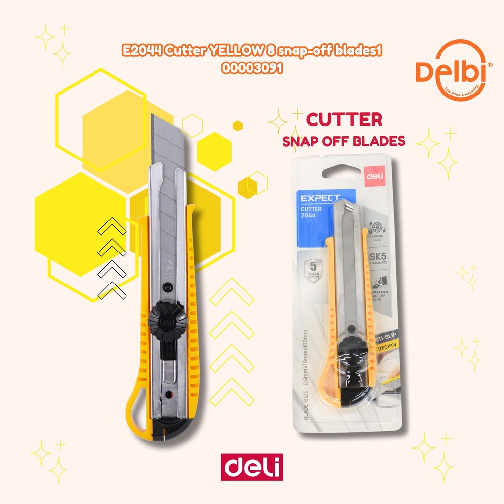 DELI E2044 Cutter YELLOW 8 snap-off blades PISAU BX12