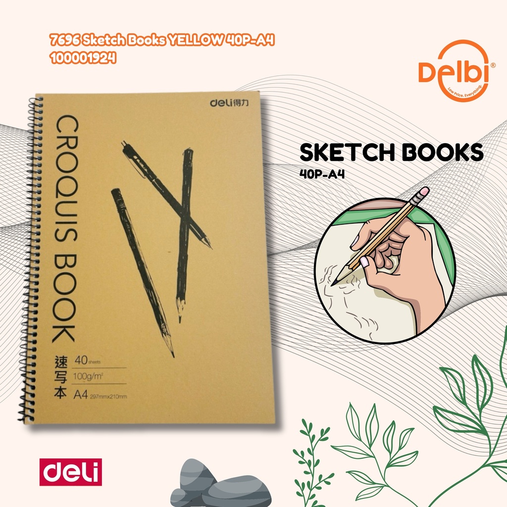 DELI 7696 Sketch Books YELLOW 40P-A4 BUKU BX64