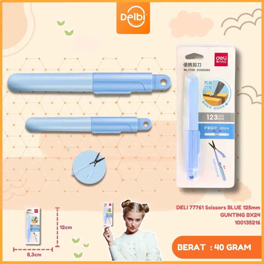 [100135216] DELI 77761 Scissors BLUE 125mm GUNTING BX24