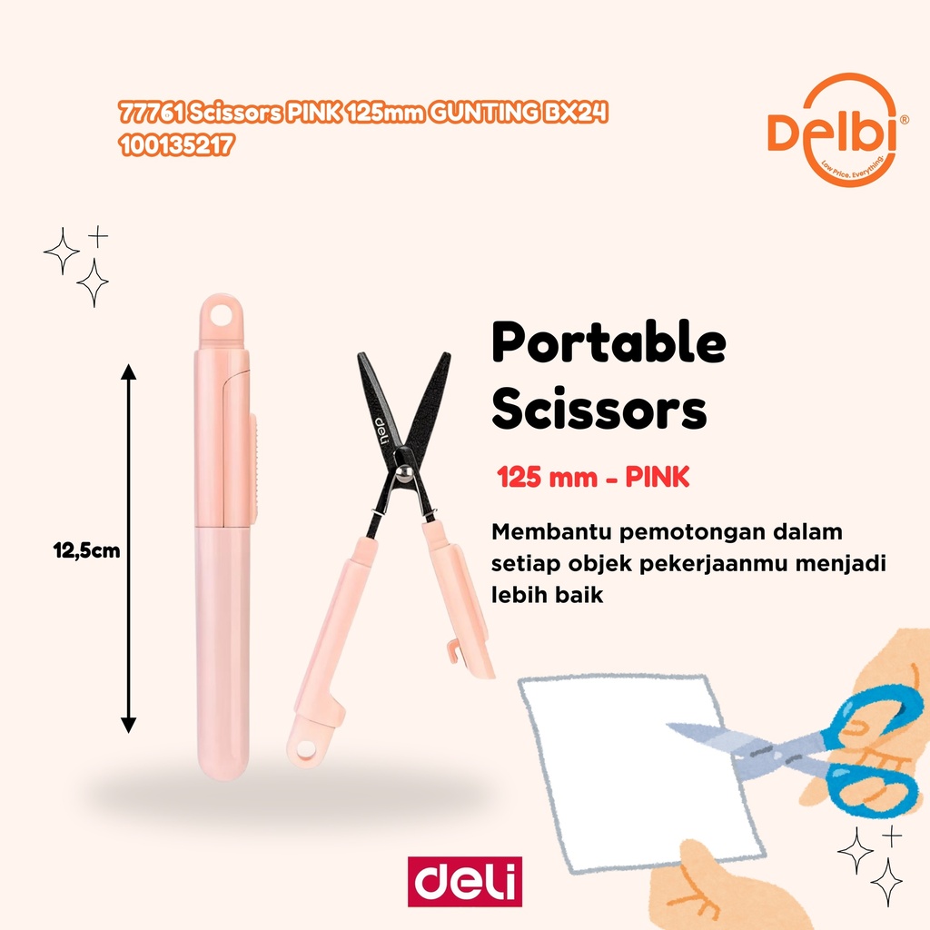 DELI 77761 Scissors PINK 125mm GUNTING BX24