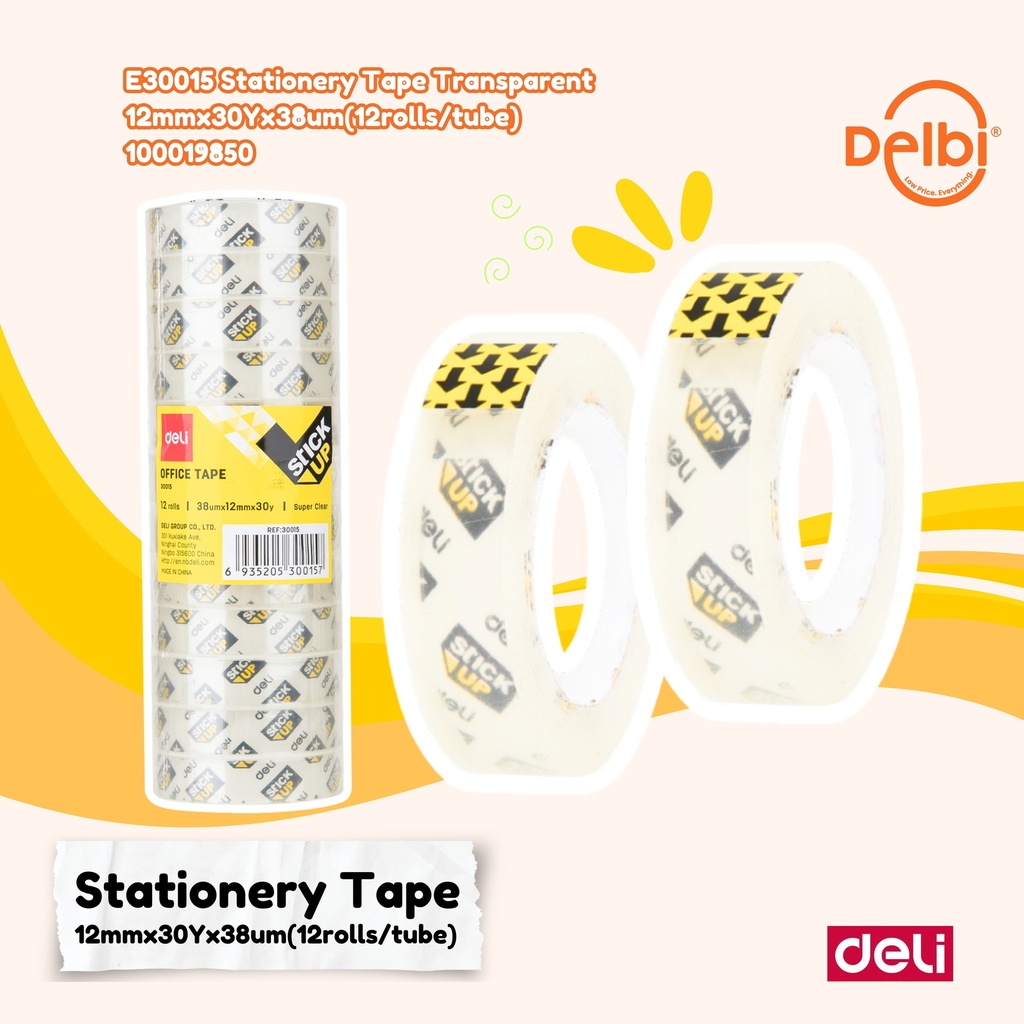 [100019850] E30015 Stationery Tape Transparent 12mmx30Yx38um(12rolls/tube)
 DELI LAKBAN BENING BX70