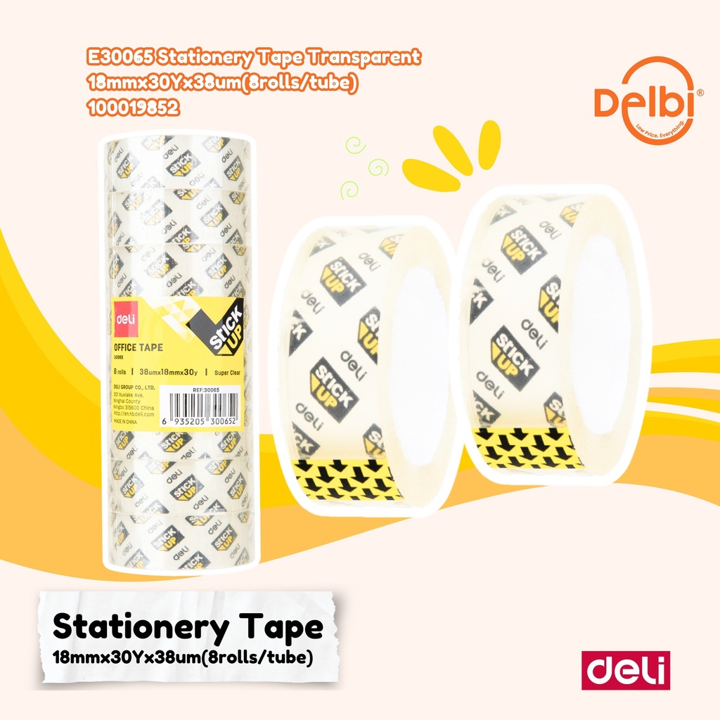 [100019852] E30065 Stationery Tape Transparent 18mmx30Yx38um(8rolls/tube)
 DELI LAKBAN BENING BX70