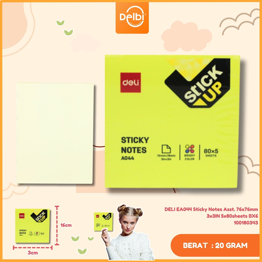 DELI EA044 Sticky Notes Asst. 76x76mm 3x3IN 5x80sheets BX6