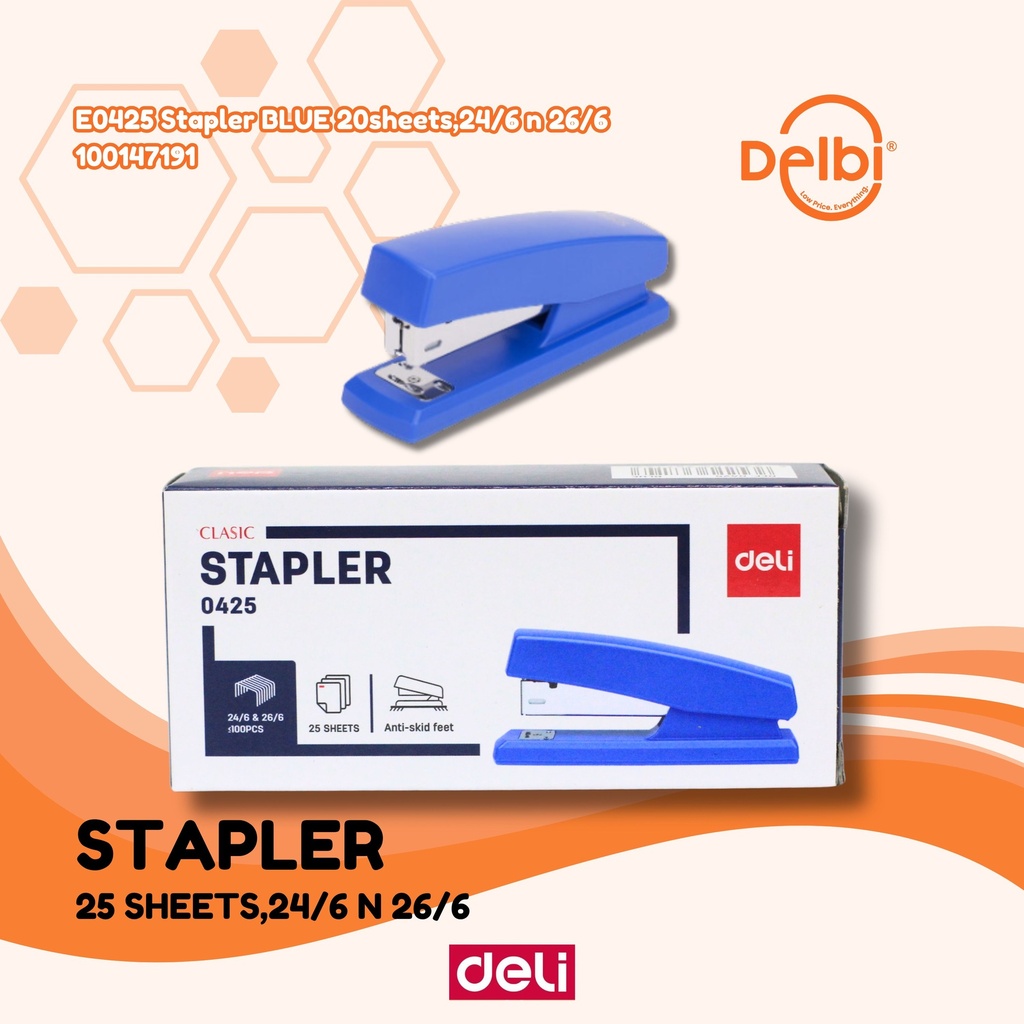 [100147191] E0425 Stapler BLUE 20sheets,24/6 n 26/6 DELI PENJEPIT KERTAS HEKTER BX12