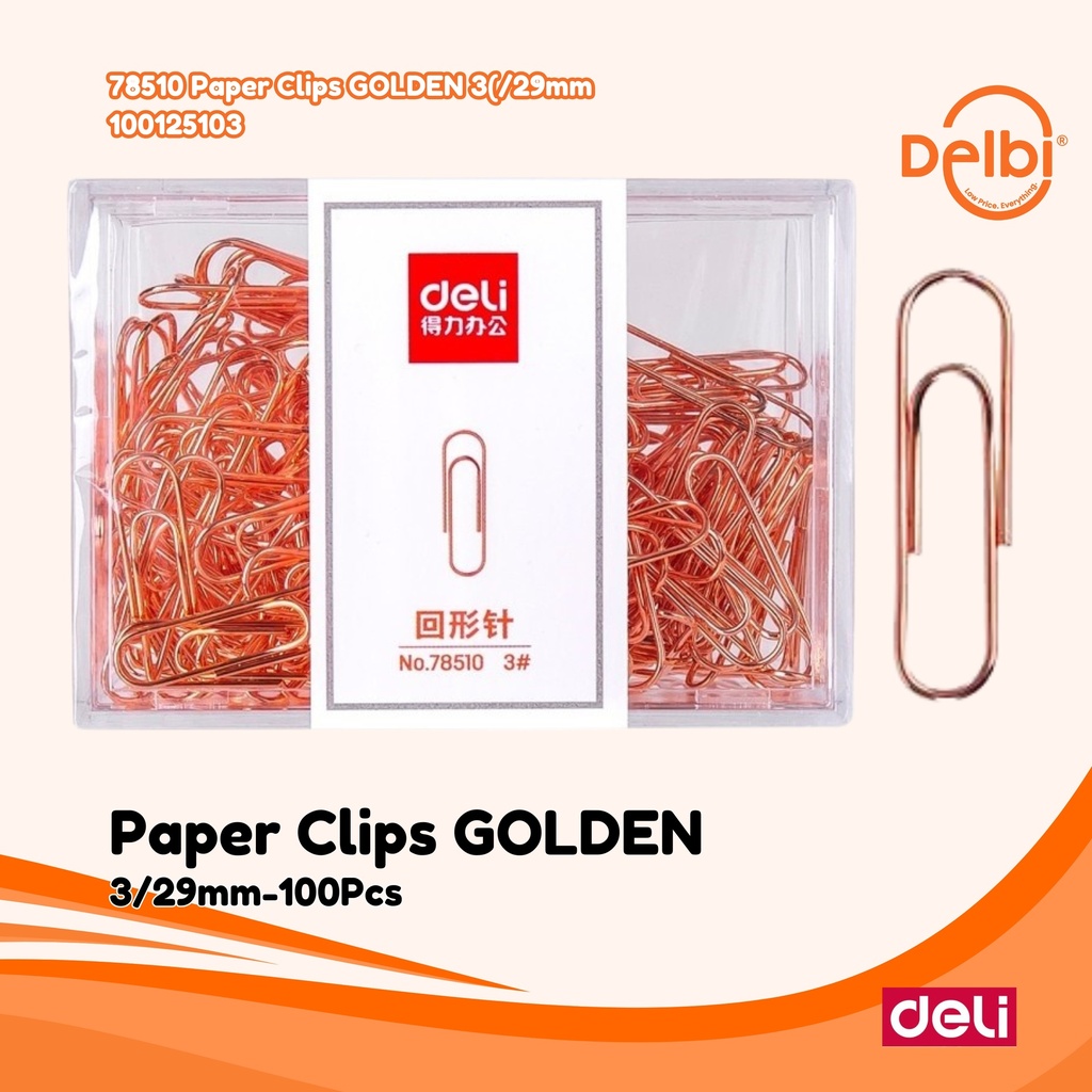 DELI 78510 Paper Clips GOLDEN 3(/29mm PENJEPIT KERTAS BX6