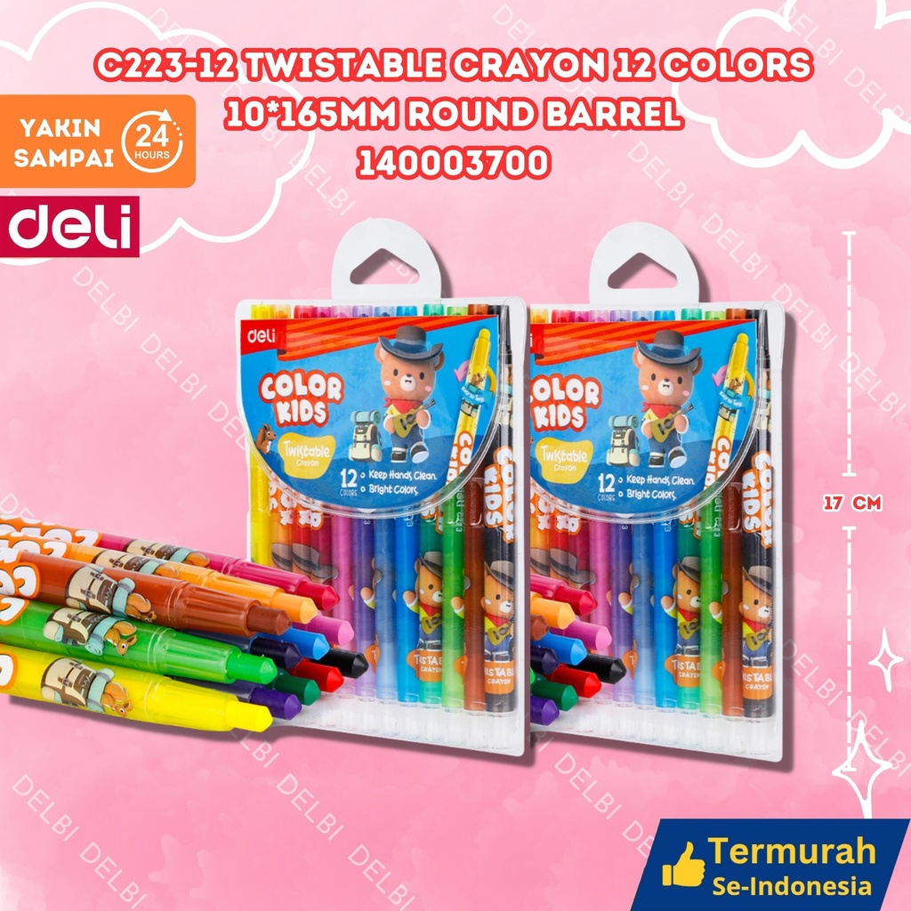 C223-12 Twistable crayon 12 Colors 10 165mm round barrel MEWARNAI DELI WARNA BX12 BX144