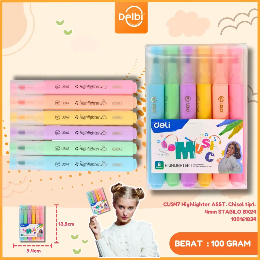 [100161834] CU347 Highlighter ASST. Chisel tip1-4mm STABILO BX24